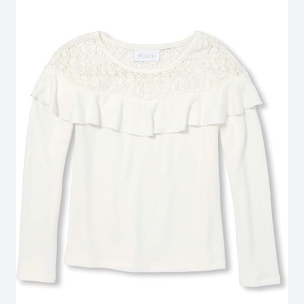 White Lace Ruffle Long Sleeve Top - Picture 1 of 5